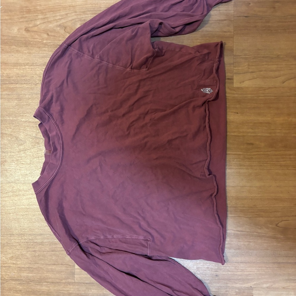 FREE PEOPLE Casual Maroon Long Sleeve Cropped Top
